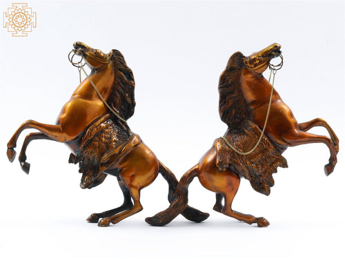 16" Pair of Jumping Horses Brass Statues for Home Decor