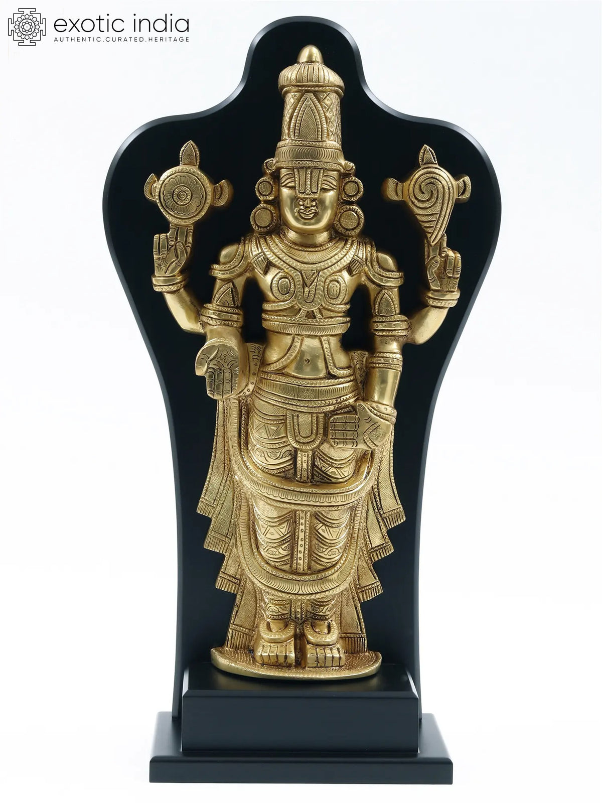 17" Tirupati Balaji Brass Statue with Wooden Frame for Pooja