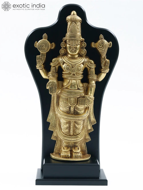 17" Tirupati Balaji Brass Statue with Wooden Frame for Pooja