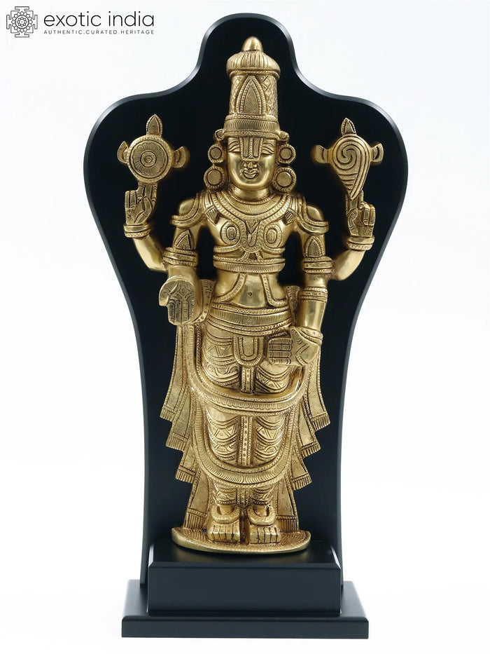 17" Tirupati Balaji Brass Statue with Wooden Frame for Pooja