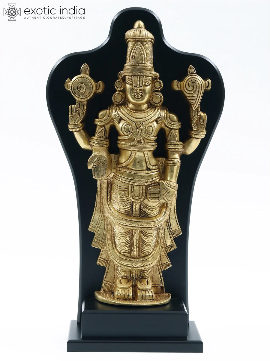 17" Tirupati Balaji Brass Statue with Wooden Frame for Pooja