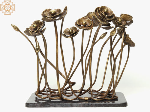 19" Bunch of Flowers and Buds Granite Base Sculpture