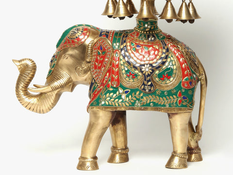20" Inlay Urli with Bells on Royal Elephant