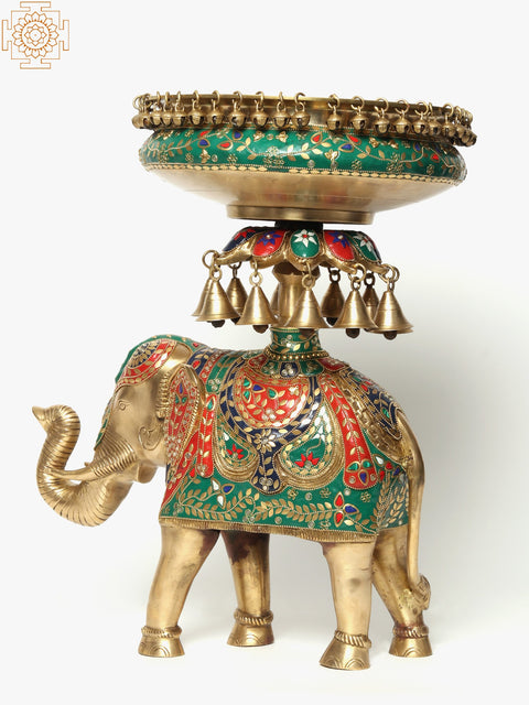 20" Inlay Urli with Bells on Royal Elephant
