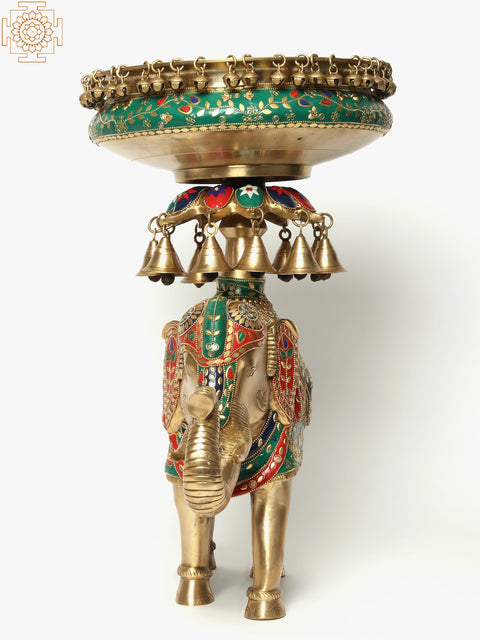 20" Inlay Urli with Bells on Royal Elephant