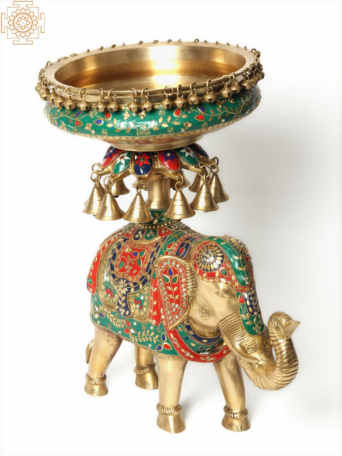 20" Inlay Urli with Bells on Royal Elephant