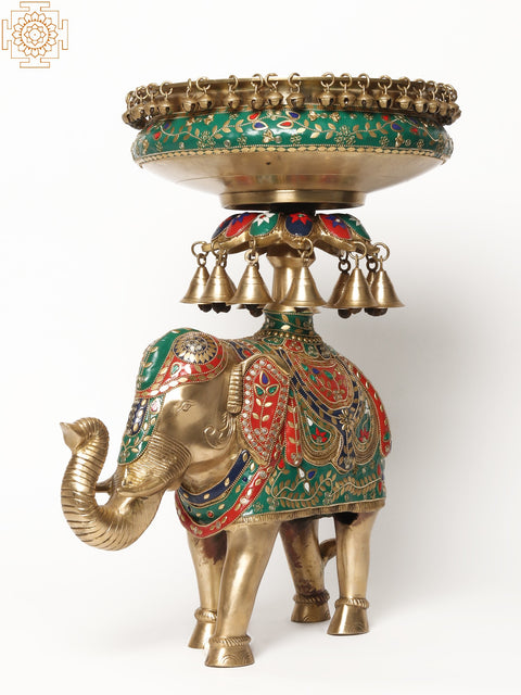 20" Inlay Urli with Bells on Royal Elephant