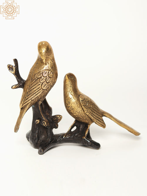 9" Two Birds on Branch Brass Statue Home Decor
