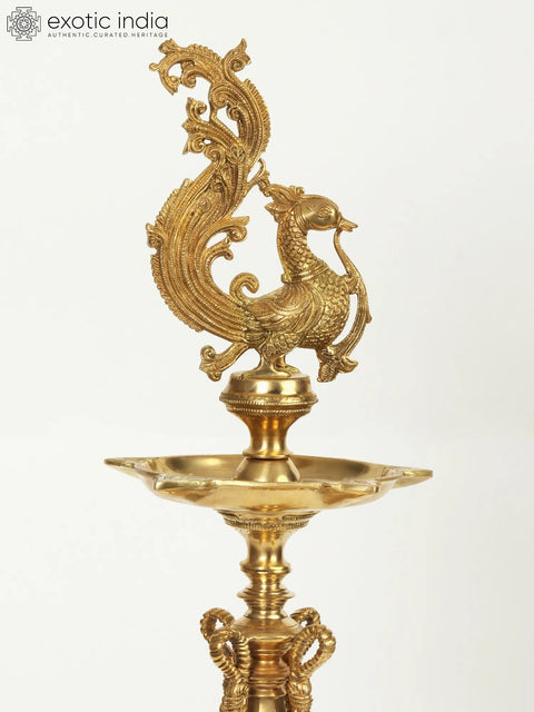 48" Large Superfine Multi Wicks Peacock Lamp on Elephant Back