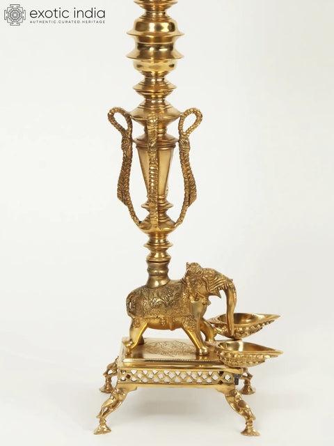 48" Large Superfine Multi Wicks Peacock Lamp on Elephant Back