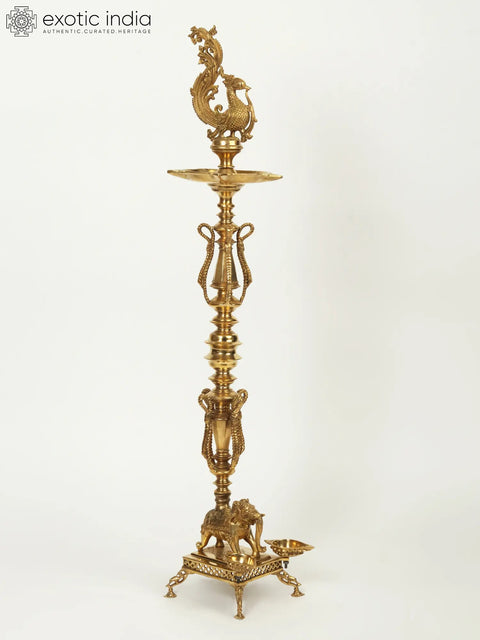 48" Large Superfine Multi Wicks Peacock Lamp on Elephant Back
