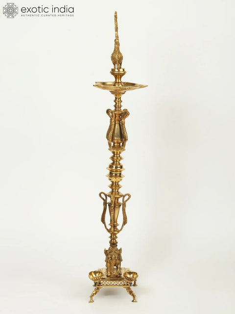 48" Large Superfine Multi Wicks Peacock Lamp on Elephant Back