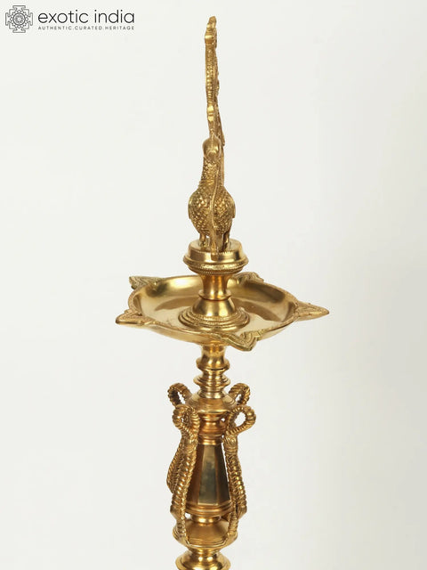 48" Large Superfine Multi Wicks Peacock Lamp on Elephant Back