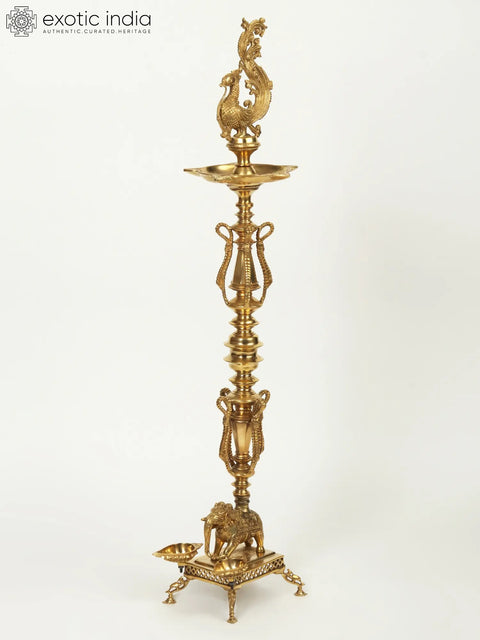 48" Large Superfine Multi Wicks Peacock Lamp on Elephant Back