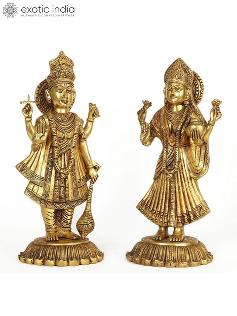 18" Standing Lord Vishnu and Devi Lakshmi Brass Statue | Made In India