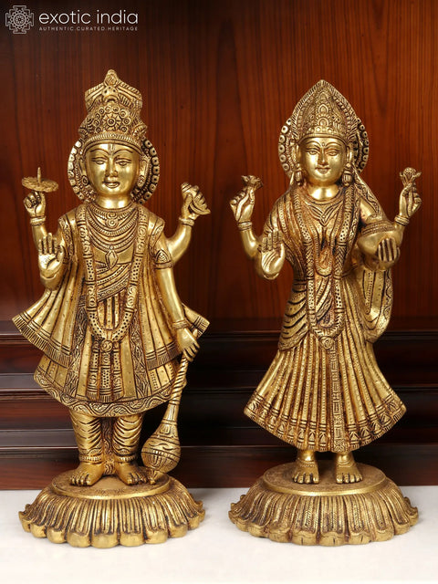 18" Standing Lord Vishnu and Devi Lakshmi Brass Statue | Made In India