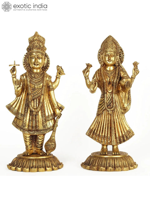 18" Standing Lord Vishnu and Devi Lakshmi Brass Statue | Made In India