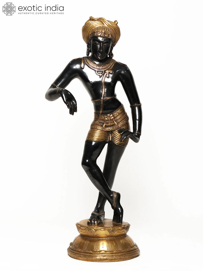 22" Brass Shiva Nandi Statue with Black and Golden Finish