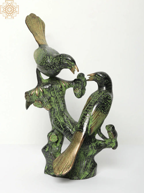 12" Love Birds Seated on Branch Brass Home Decor Statue