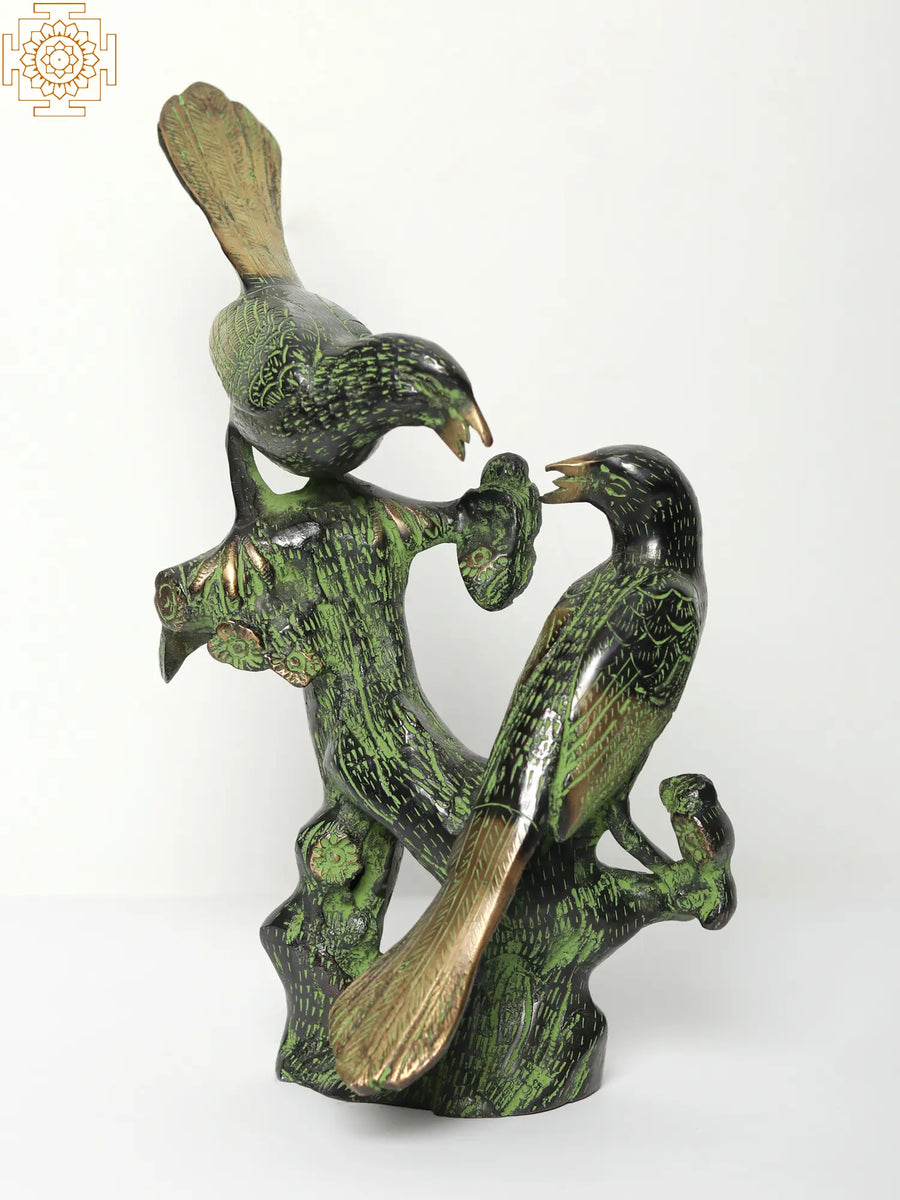 12" Love Birds Seated on Branch Brass Home Decor Statue
