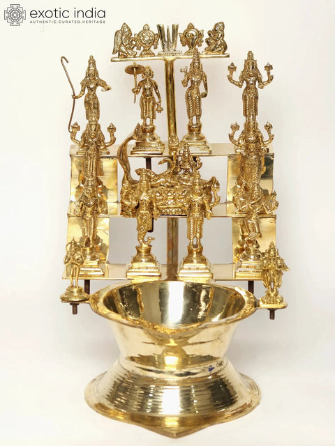 19" Brass Vishnu Dashavatar Oil Lamp