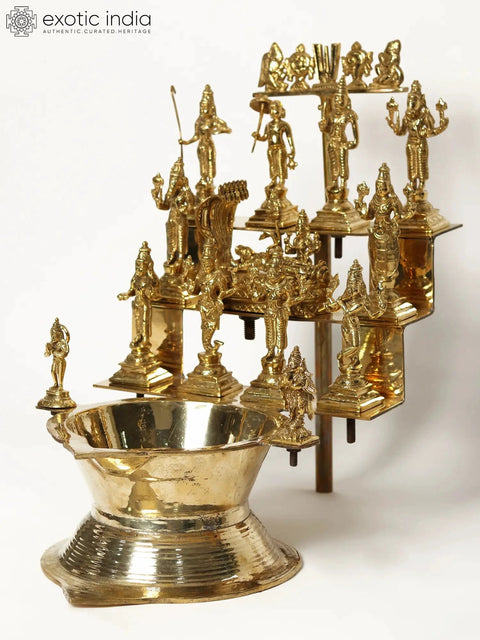 19" Brass Vishnu Dashavatar Oil Lamp