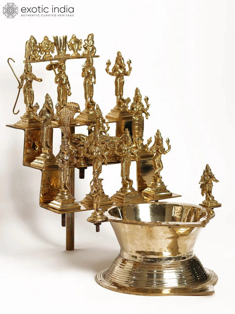 19" Brass Vishnu Dashavatar Oil Lamp