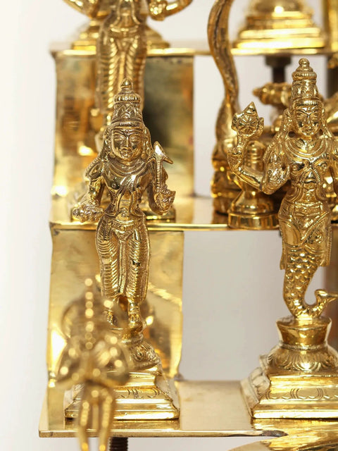 19" Brass Vishnu Dashavatar Oil Lamp
