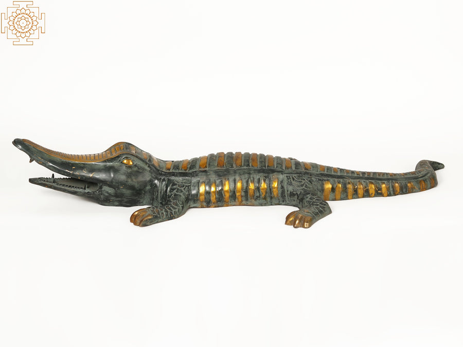 44" Large Brass Makara Crocodile Statue Handmade