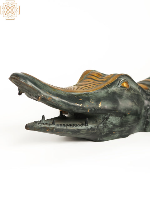 44" Large Crocodile Figurine | Brass Makara Statue