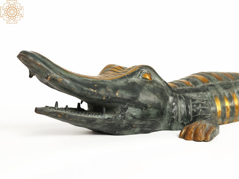 44" Large Crocodile Figurine | Brass Makara Statue
