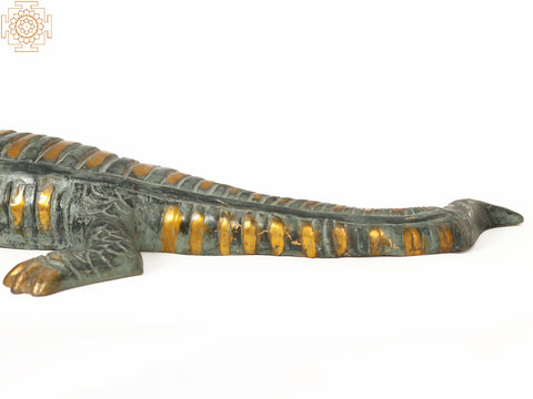 44" Large Crocodile Figurine | Brass Makara Statue