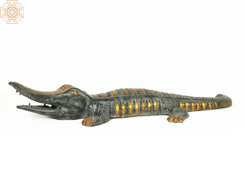 44" Large Crocodile Figurine | Brass Makara Statue