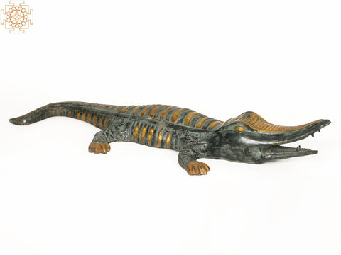 44" Large Crocodile Figurine | Brass Makara Statue