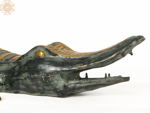 44" Large Crocodile Figurine | Brass Makara Statue