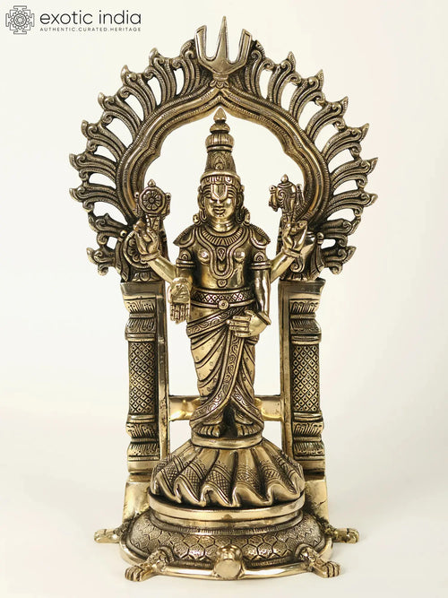 16" Standing Tirupati Balaji Brass Statue on Tortoise Base