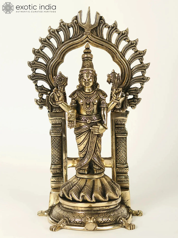 16" Standing Tirupati Balaji Brass Statue (Venkateshvara) on Tortoise