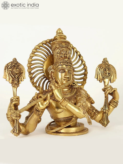 15" Chaturbhuja Venugopal Brass Statue (Krishna) Bust