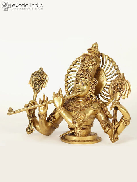 15" Chaturbhuja Venugopal Brass Statue (Krishna) Bust