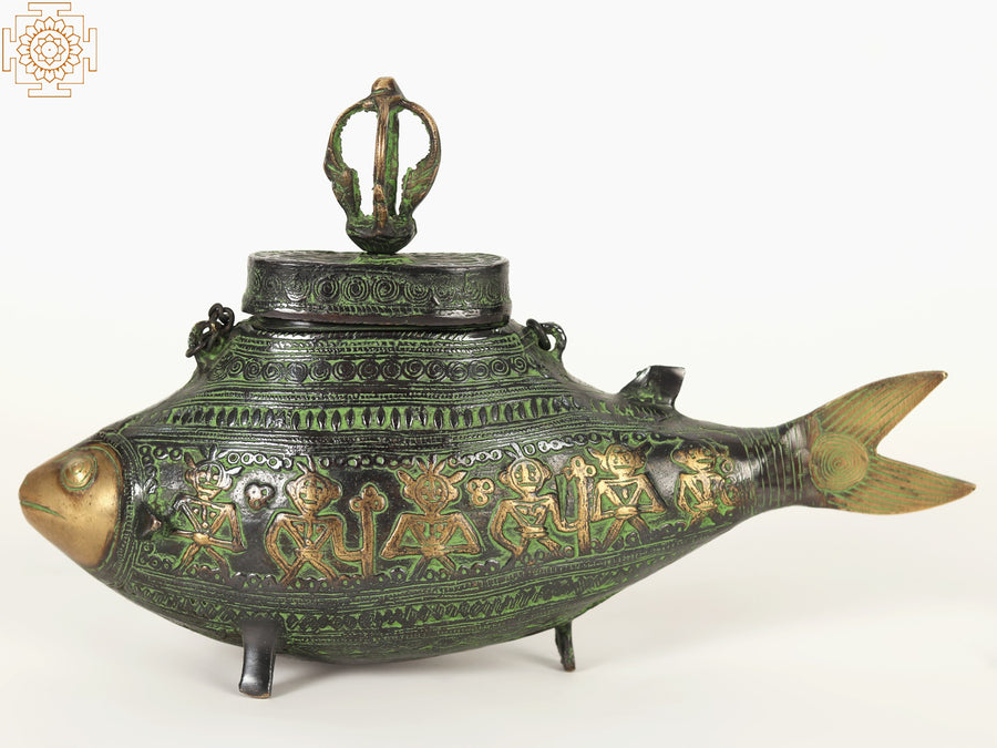 8" Fish Shape Brass Decorative Container for Home Decor