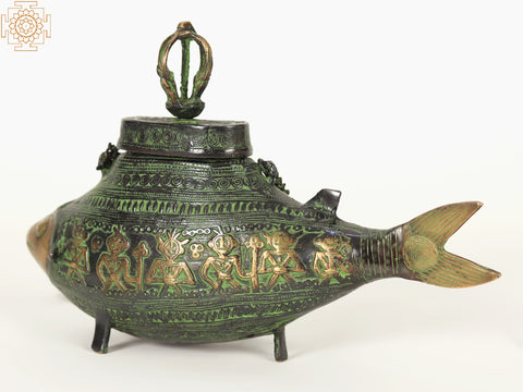 8" Fish Shape Decorative Box/Container in Brass
