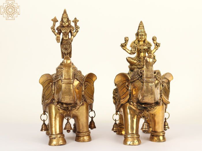 Lord Balaji and Maa Lakshmi Brass Statue on Elephant Trunk Up
