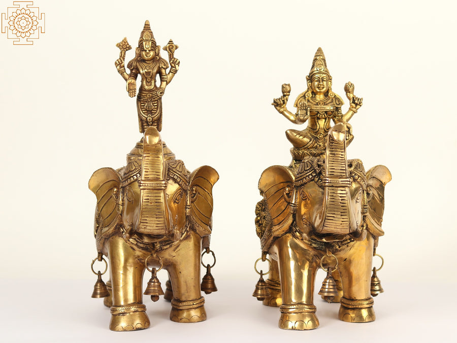 Lord Balaji and Maa Lakshmi Brass Statue on Elephant Trunk Up