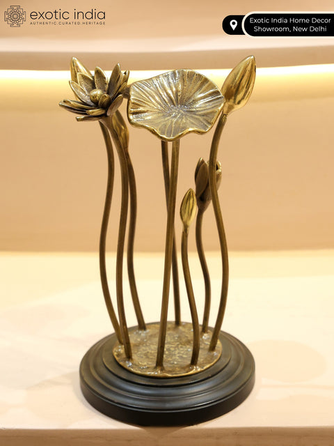 11" Flowers and Buds Bunch with Wooden Base | Home Decor