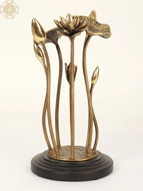 11" Flowers and Buds Bunch with Wooden Base | Home Decor