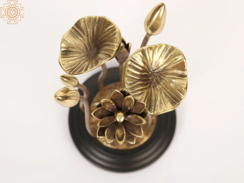 11" Flowers and Buds Bunch with Wooden Base | Home Decor