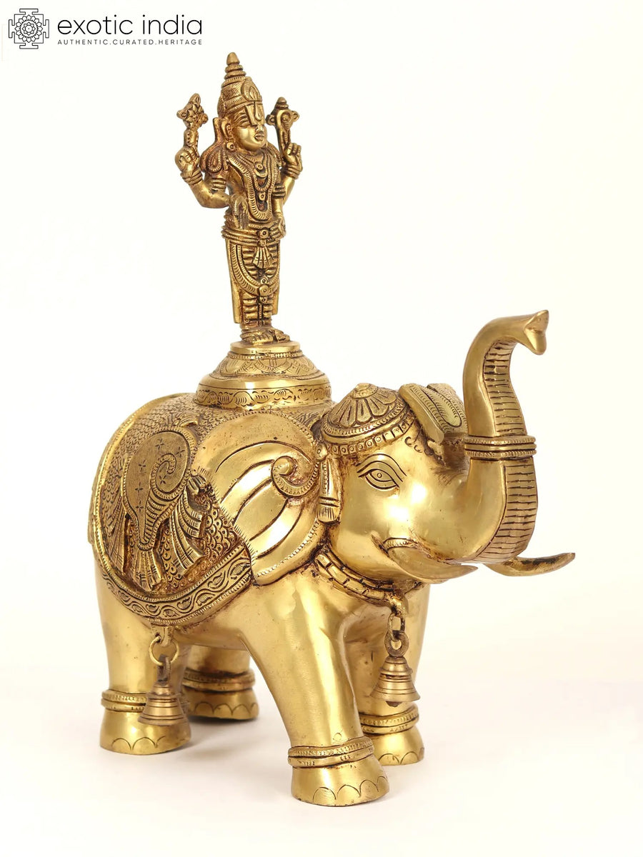 16" Standing Lord Balaji on Elephant Brass Statue for Pooja