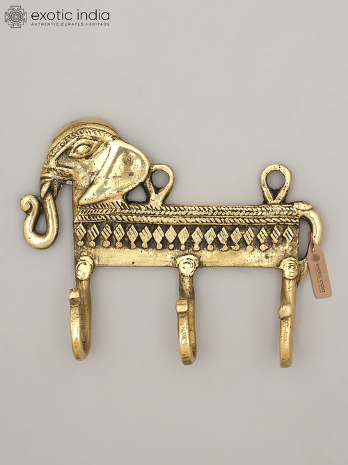 6" Tribal Face Mask Brass Wall Hanging Key Holder