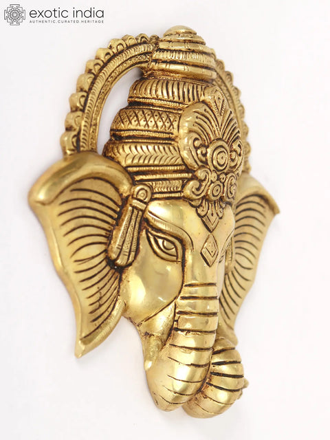 6" Small Brass Ganesha Mask Wall Hanging