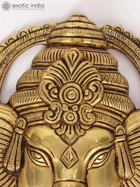 6" Small Brass Ganesha Mask Wall Hanging